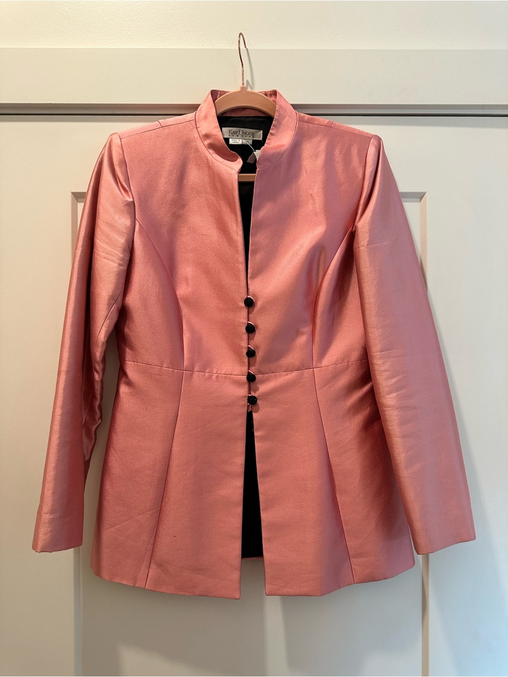 Kay Unger Pink Satin Mandarin Collar Jacket Blazer size 10
